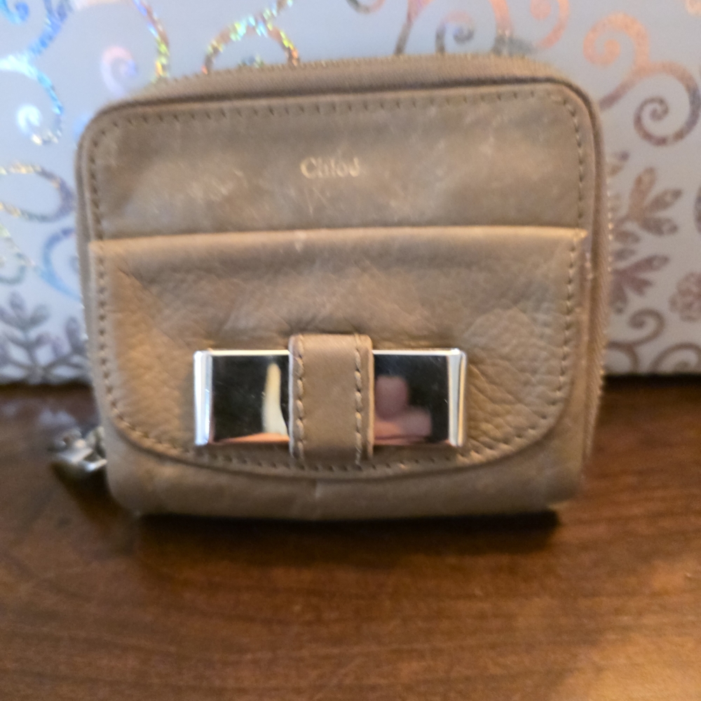 Chloe Taupe Leather Wallet with Silver Accent